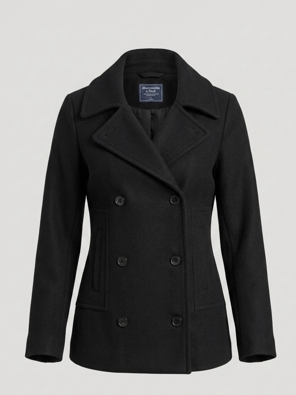 Abercrombie & Fitch Black Wool Blend Peacoat Double Breasted Satin Lined S